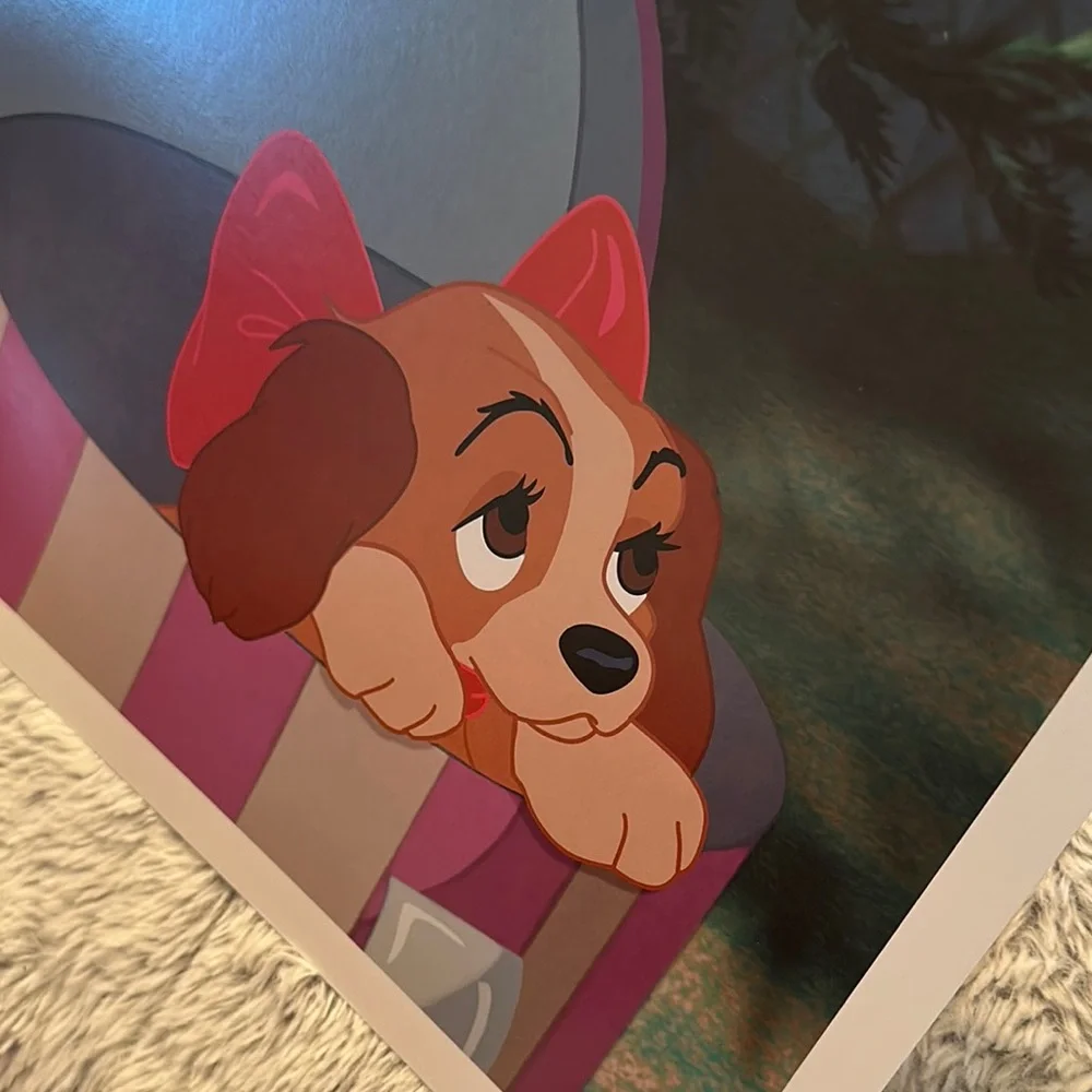 Lady & the Tramp Dog Cartoon Print with Red Bow Disney Store Art Print‎ 2012